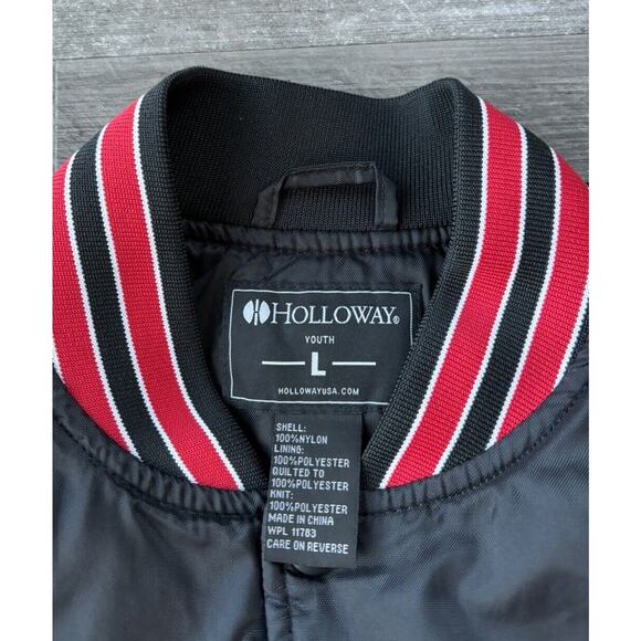 Holloway Youth Black Athletic Baseball Jacket Size L Snap - Picture 3 of 4